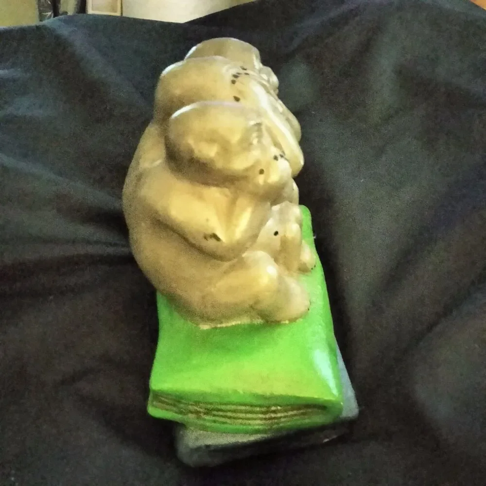 Vintage 1970s Hand Made Chalkware Three Wise Monkeys Books Plaster Figurine Folk